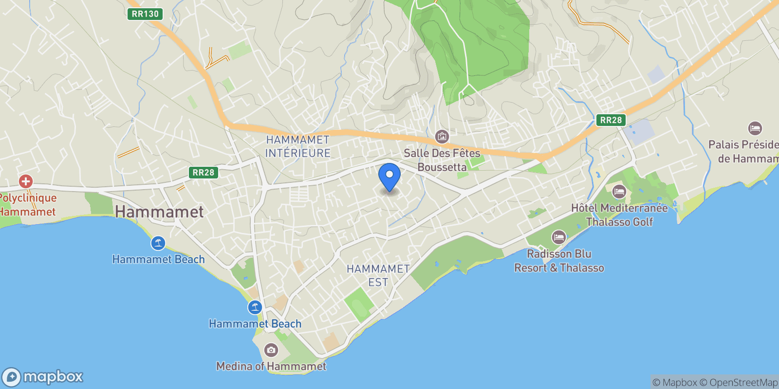 Map showing Hammamet, Nabeul, Tunisia.