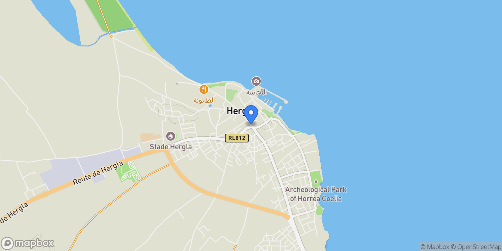 Map showing Hergla, Sousse, Tunisia.