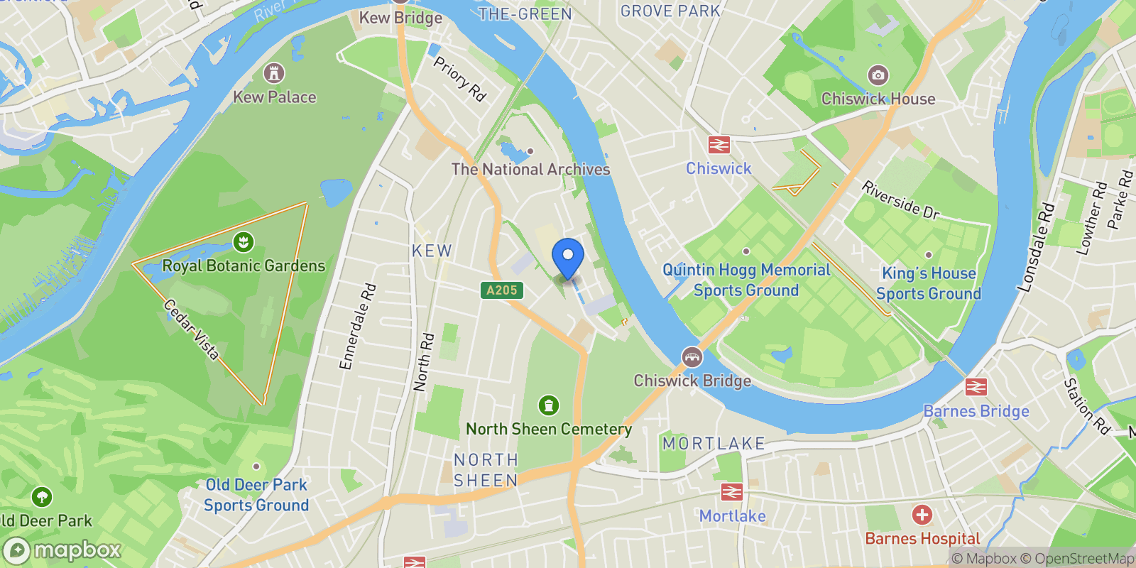 Map showing West Hall Road, Kew, TW9, Richmond, England, United Kingdom.