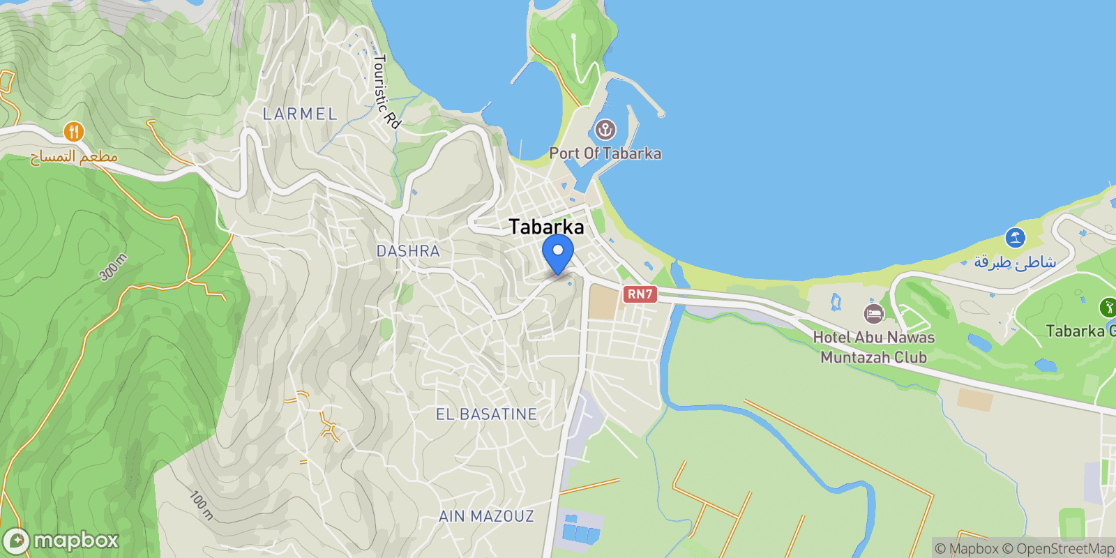 Map showing Tabarka, Tunisia.