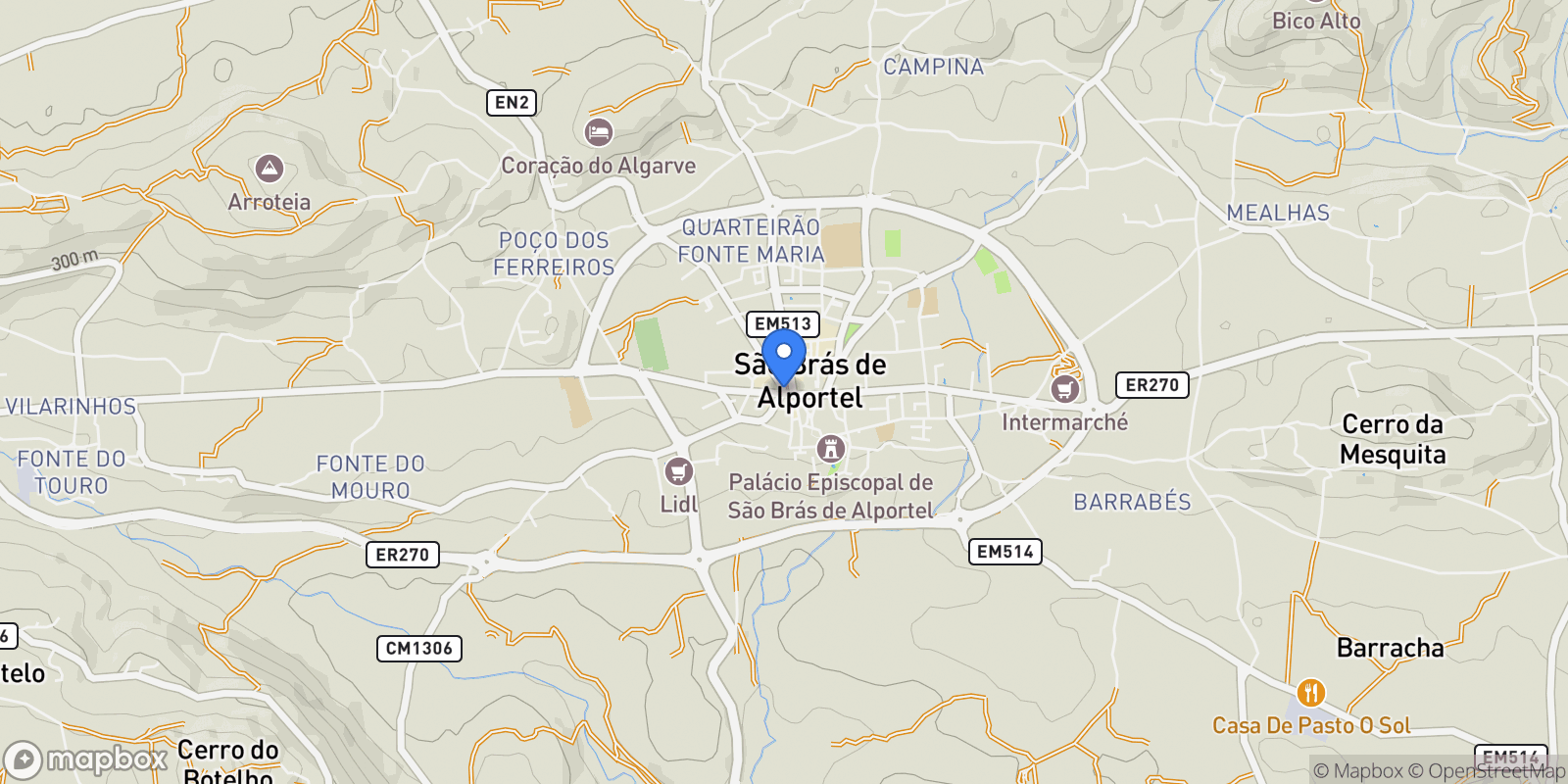 Map showing Sao Bras, Algarve, Sao Bras, Sao Bras de Alportel, Algarve, Portugal.
