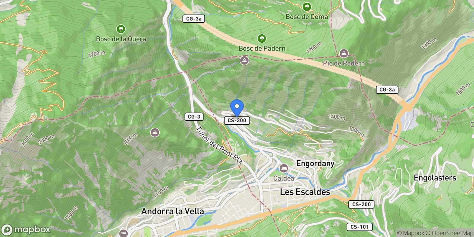 Map showing Pleta Els Vilars, Escaldes, Escaldes, Escaldes-Engordany, Escaldes-Engordany, Andorra.