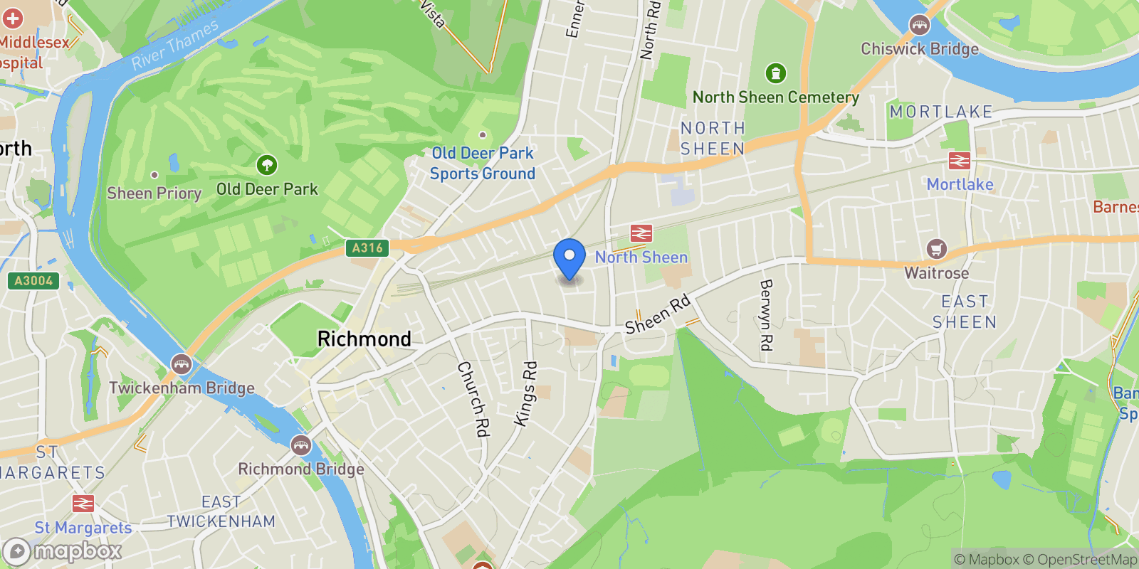 Map showing Houblon Road, Richmond, TW10, Richmond, England, United Kingdom.