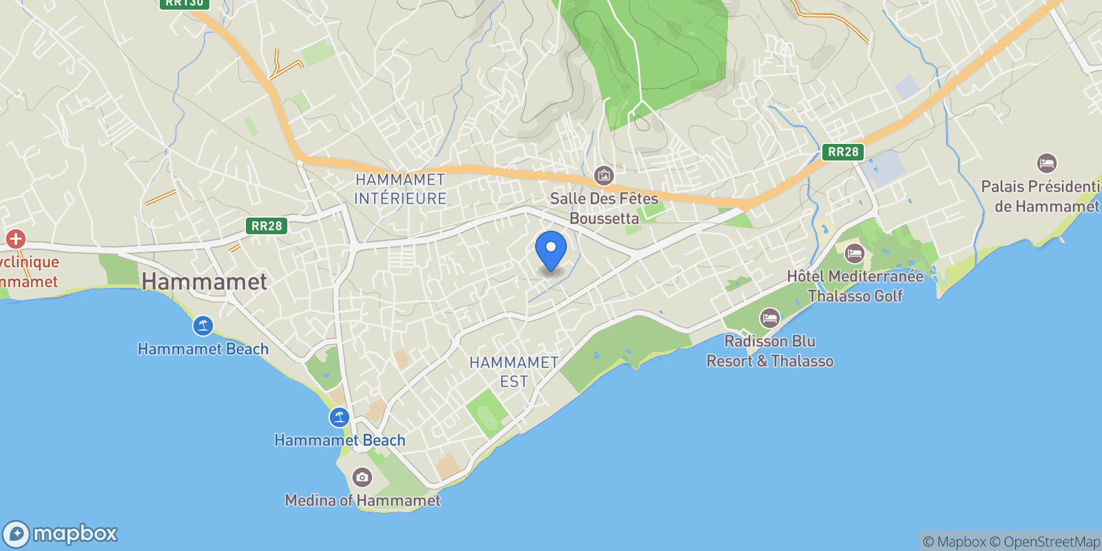 Map showing Hammamet, Nabeul, Tunisia.