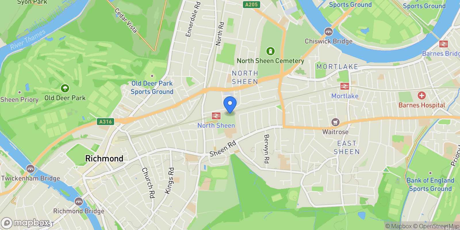Map showing Ennerdale Road, Kew, TW9, Richmond, England, United Kingdom.