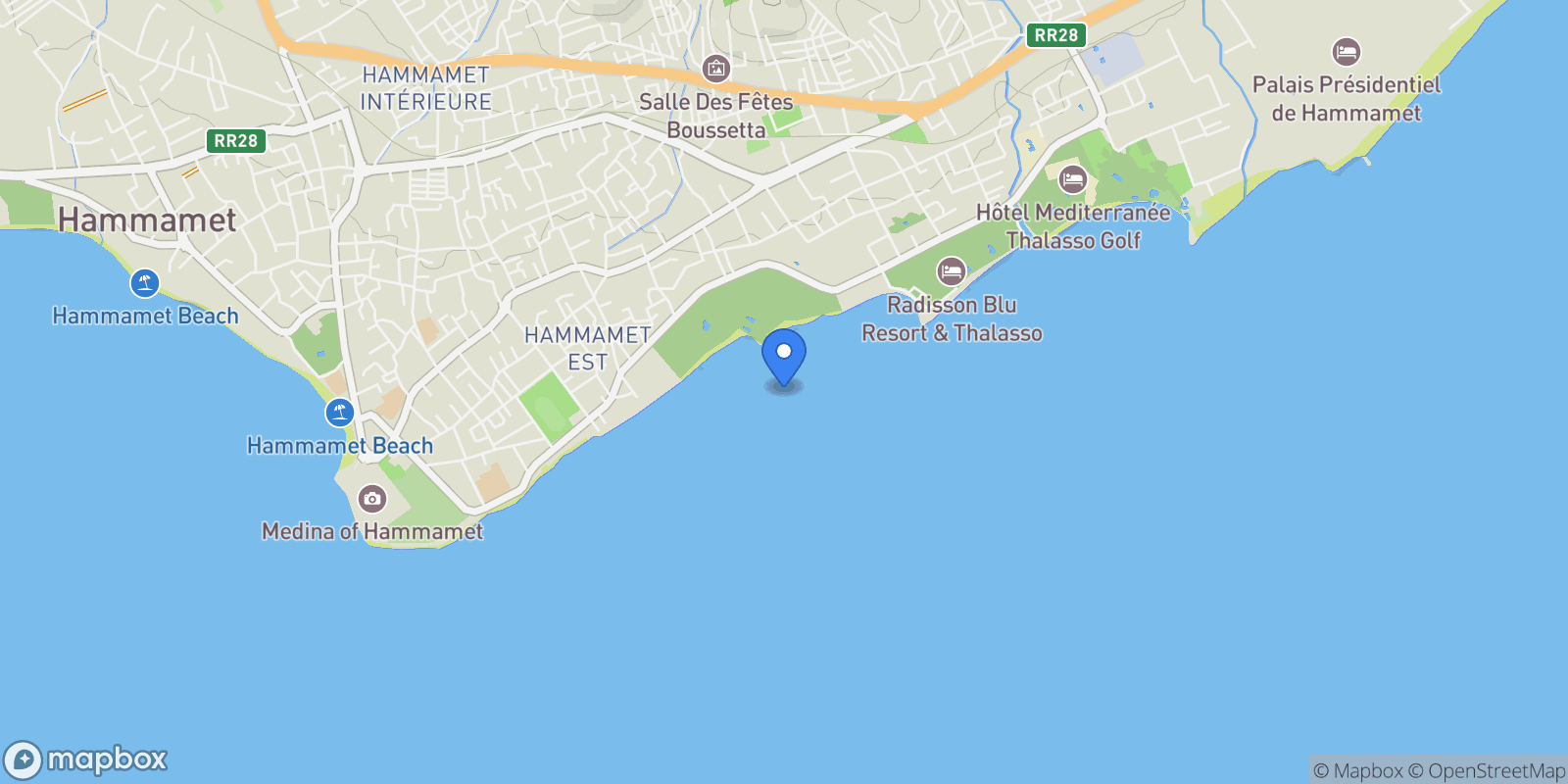 Map showing Hammamet, Nabeul, Tunisia.