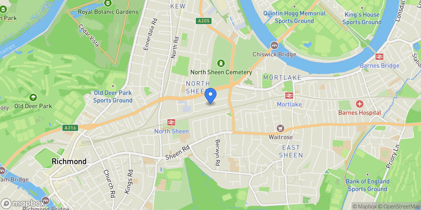 Map showing Lichfield Road, Kew, TW9, Richmond, England, United Kingdom.