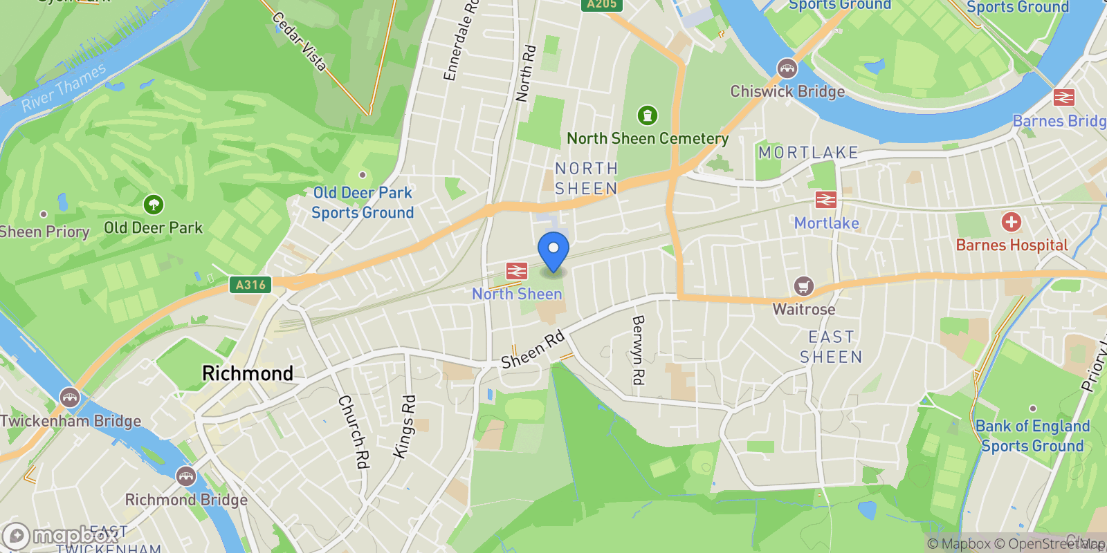 Map showing Leyborne Park, Kew, TW9, Richmond, England, United Kingdom.