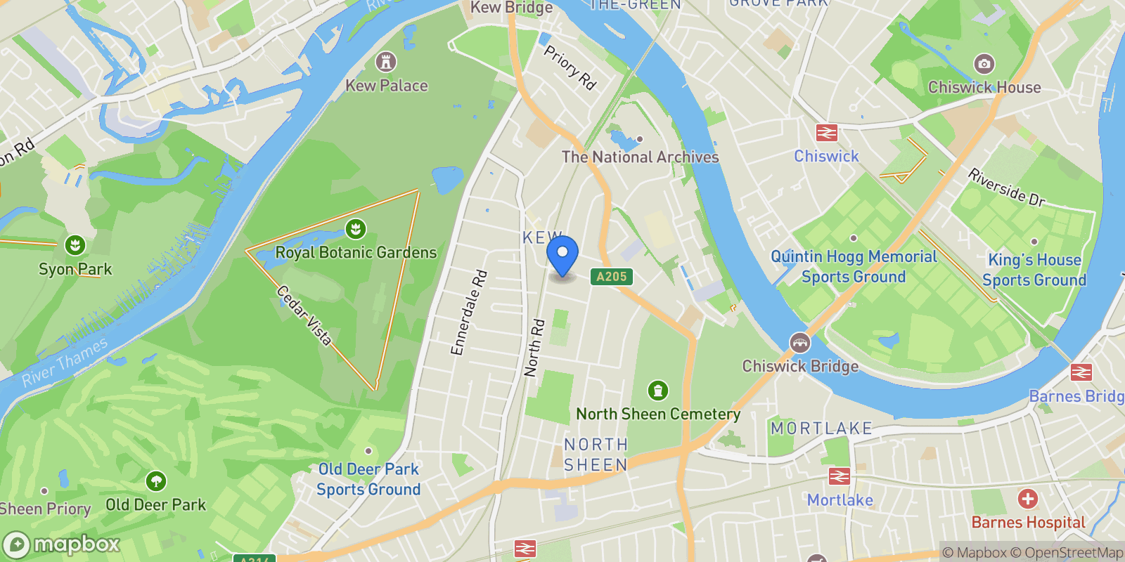 Map showing Kelsall Mews, Kew, TW9, Richmond, England, United Kingdom.