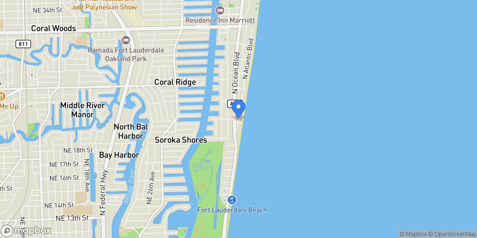 Map showing 2100 N Ocean Boulevard 30A, Wilton Manors, Florida, United States.