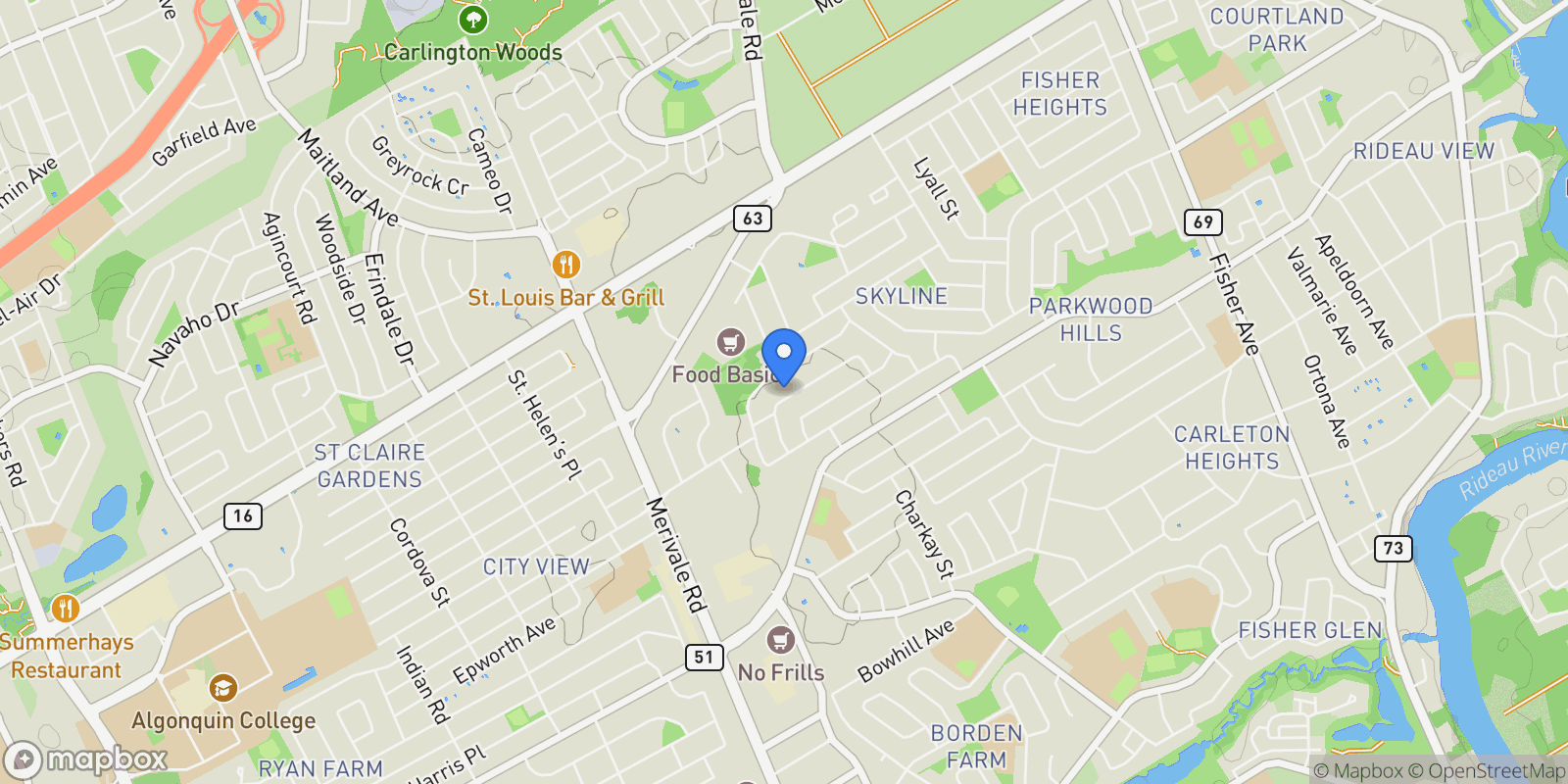 Map showing 33 Commanche Drive, Ottawa, Ontario, Canada.