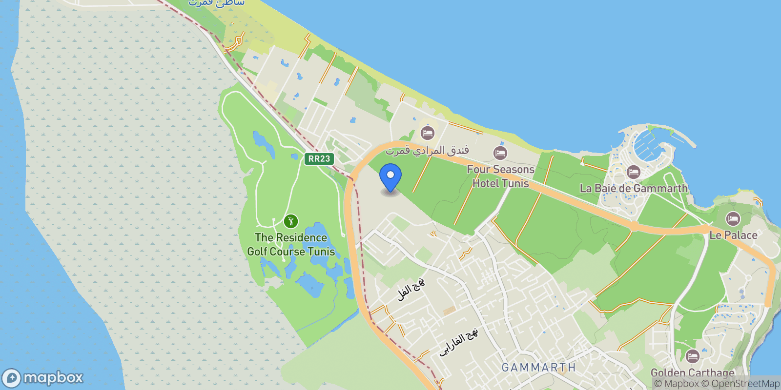 Map showing Gammarth, Tunis, Tunisia.
