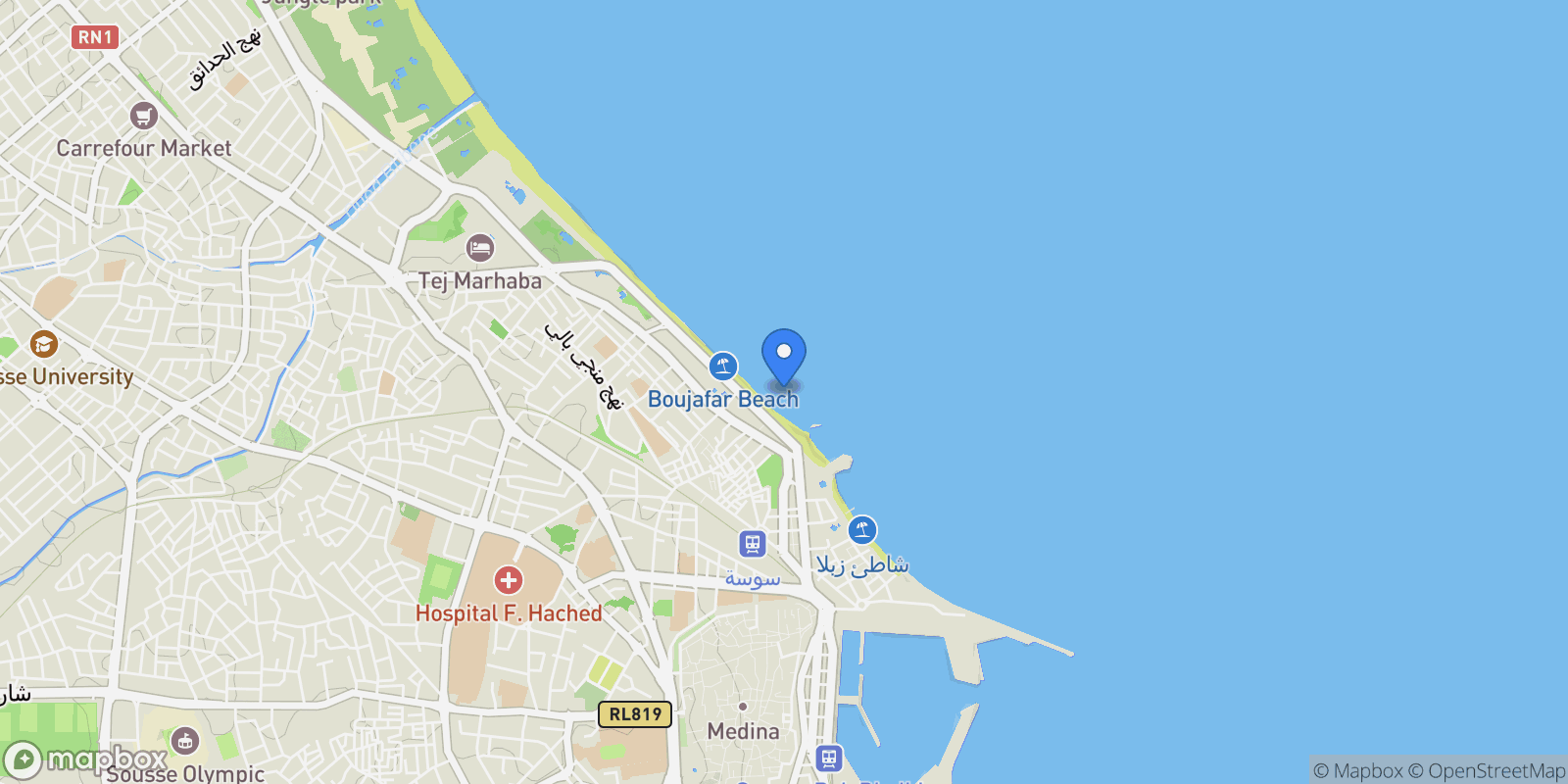 Map showing Sousse, Sousse, Tunisia.