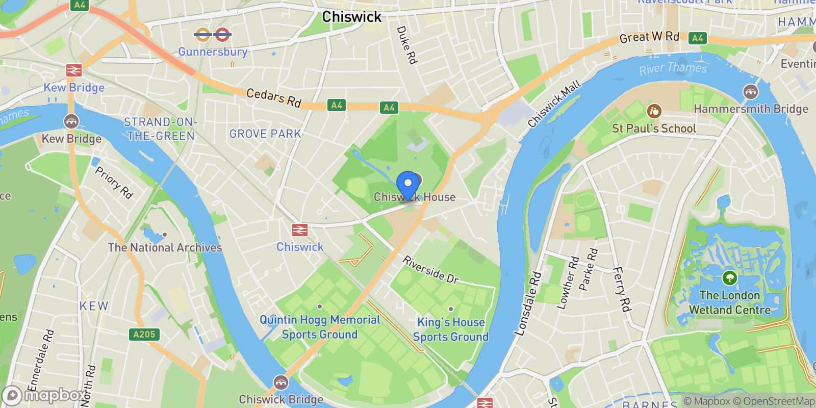 Map showing Spring Grove, Chiswick, London, England, United Kingdom.
