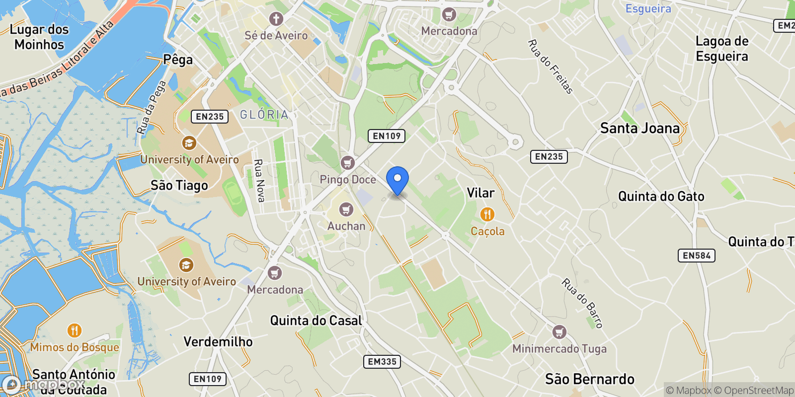 Map showing Aveiro, Silver Coast, Aveiro, Gloria e Vera Cruz, Aveiro District, Portugal.