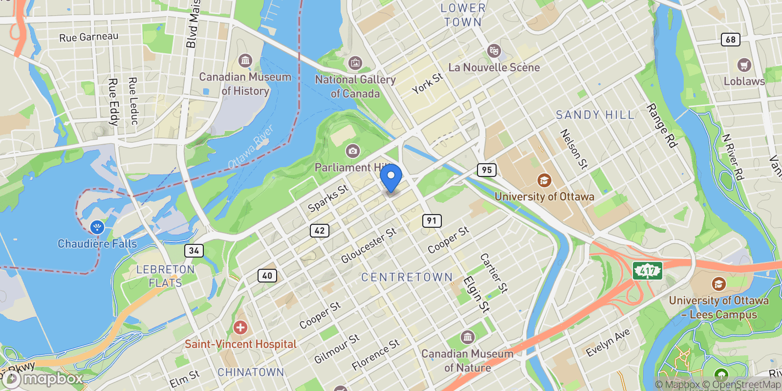 Map showing 101 Queen Street 1004, Ottawa, Ontario, Canada.