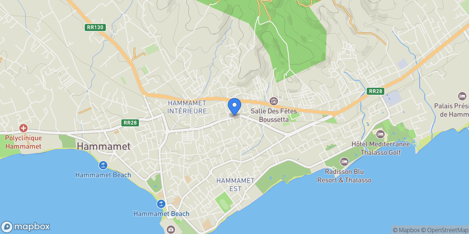 Map showing Hammamet, Nabeul, Tunisia.