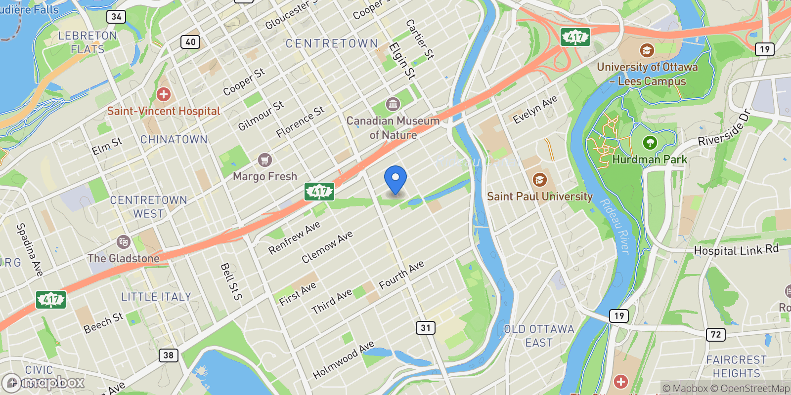 Map showing 12 Allan Place, Ottawa, Ontario, Canada.