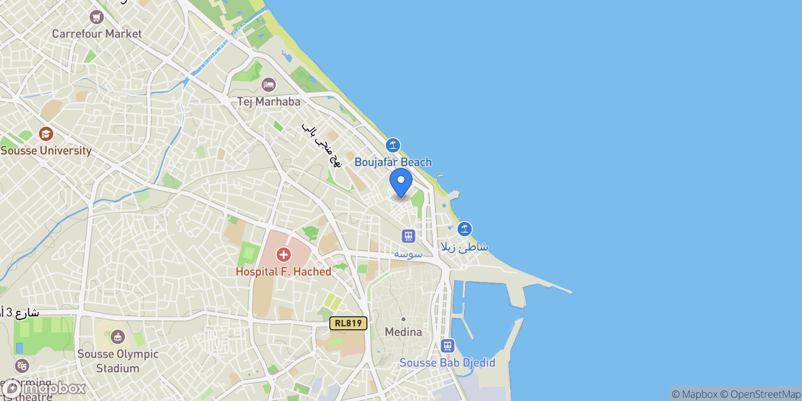 Map showing Sousse, Sousse, Tunisia.