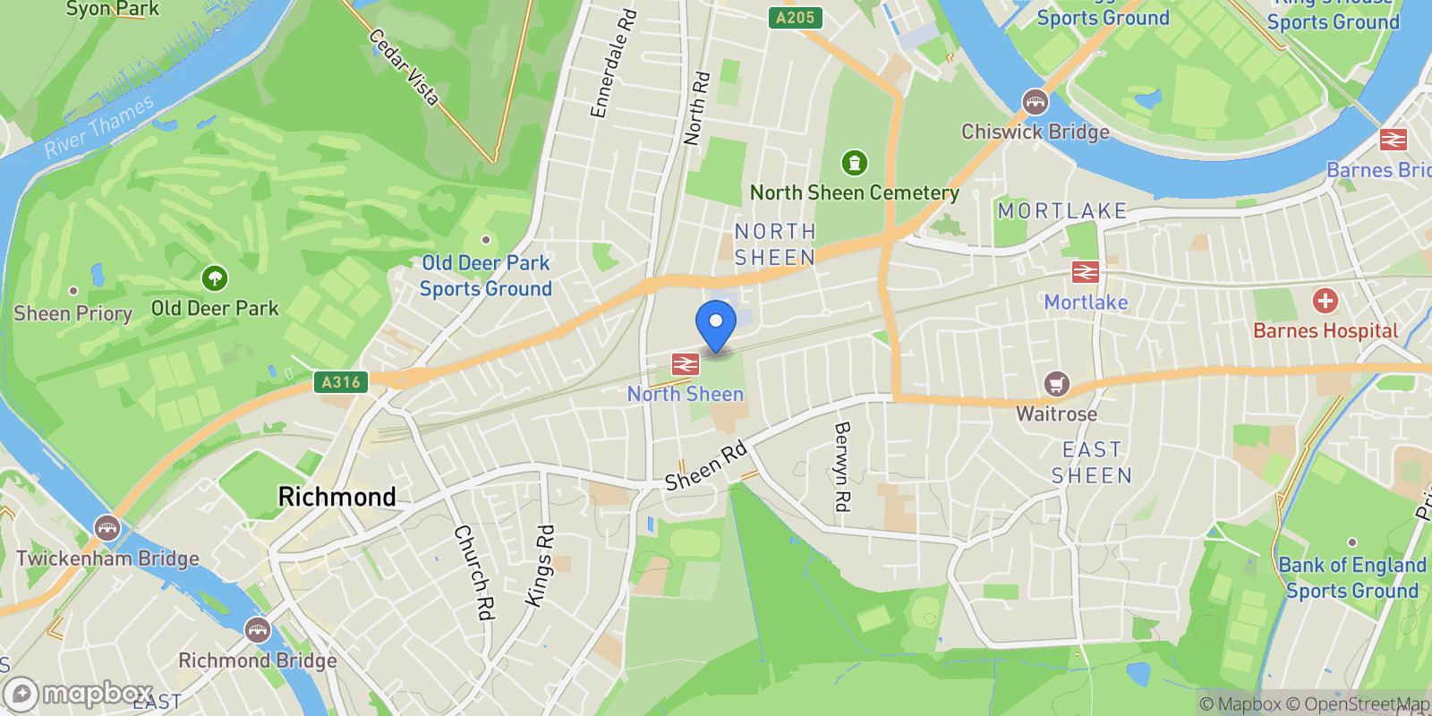 Map showing Alexandra Road, Kew, TW9, Richmond, England, United Kingdom.