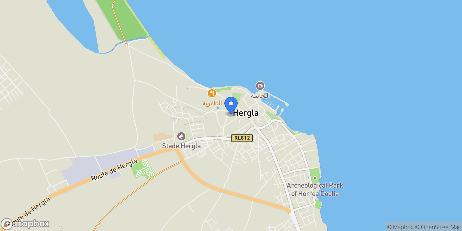Map showing Hergla, Sousse, Tunisia.