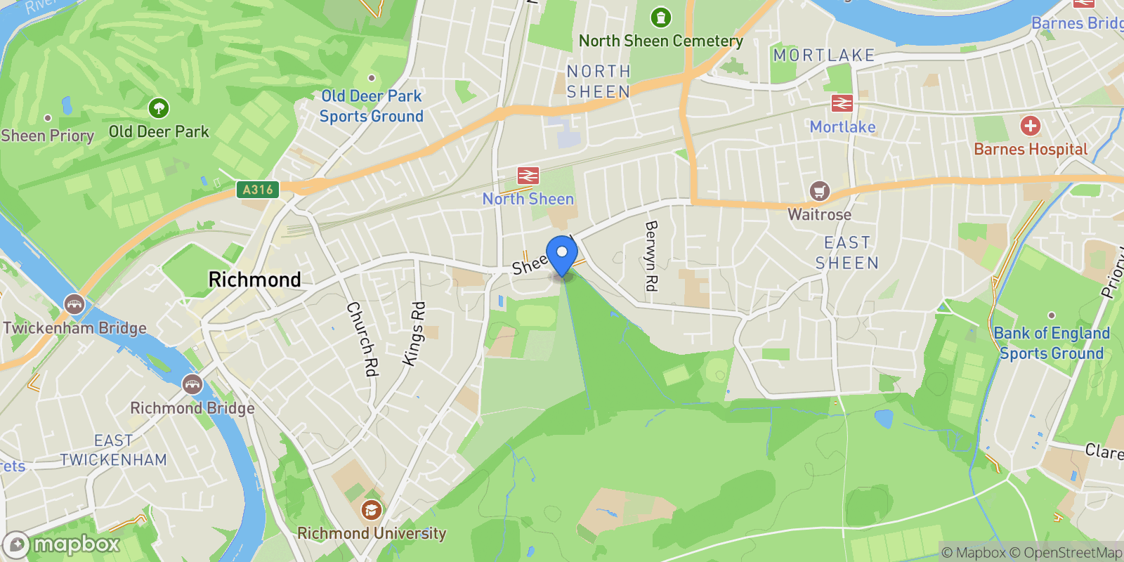 Map showing Kew Road, Kew, TW9, Richmond, England, United Kingdom.