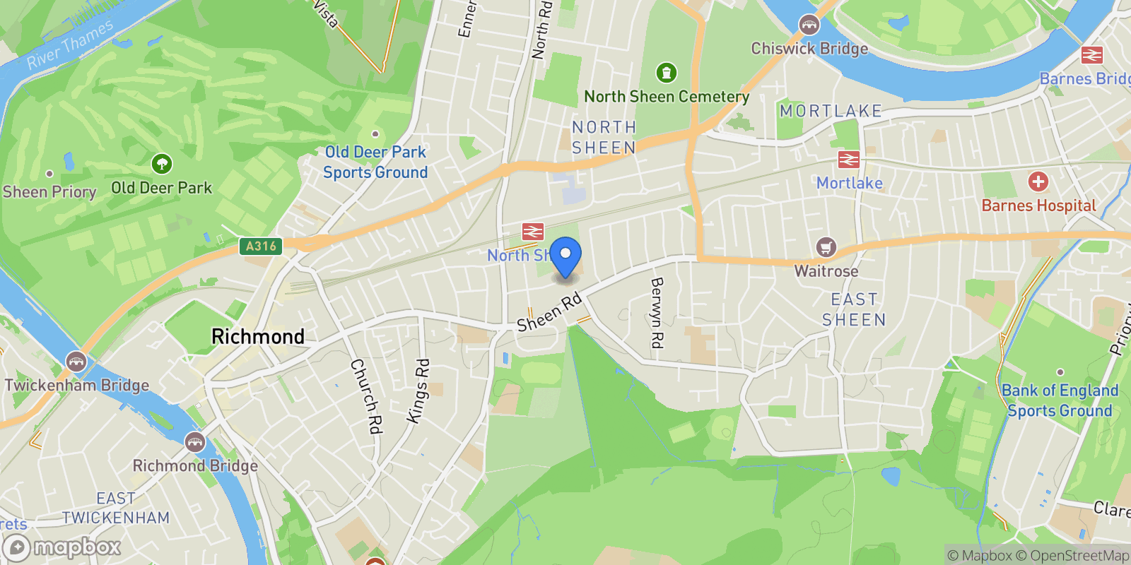 Map showing Creefleet House, Kew Road, Richmond, England, United Kingdom.