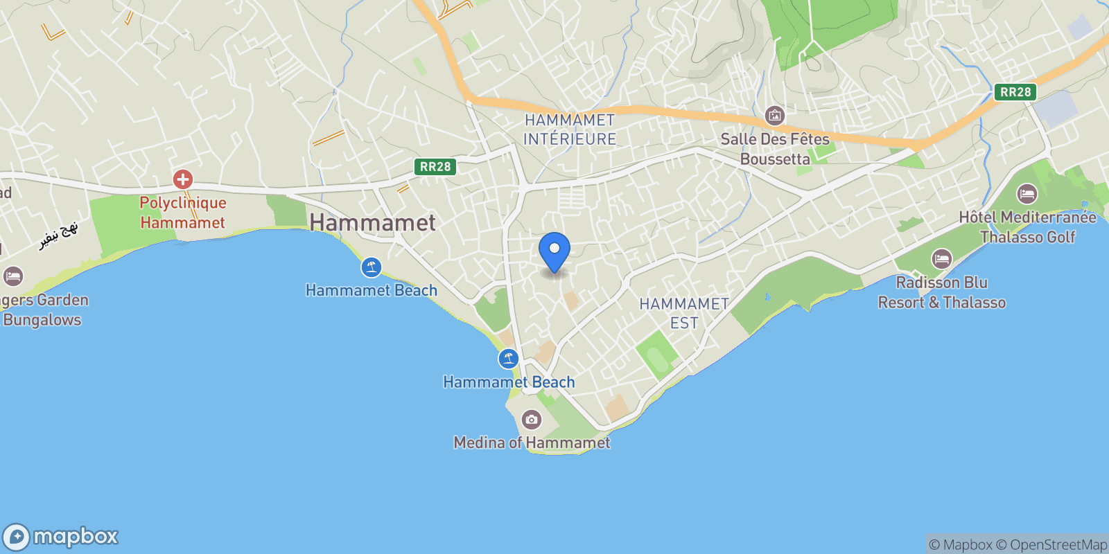 Map showing Hammamet, Nabeul, Tunisia.
