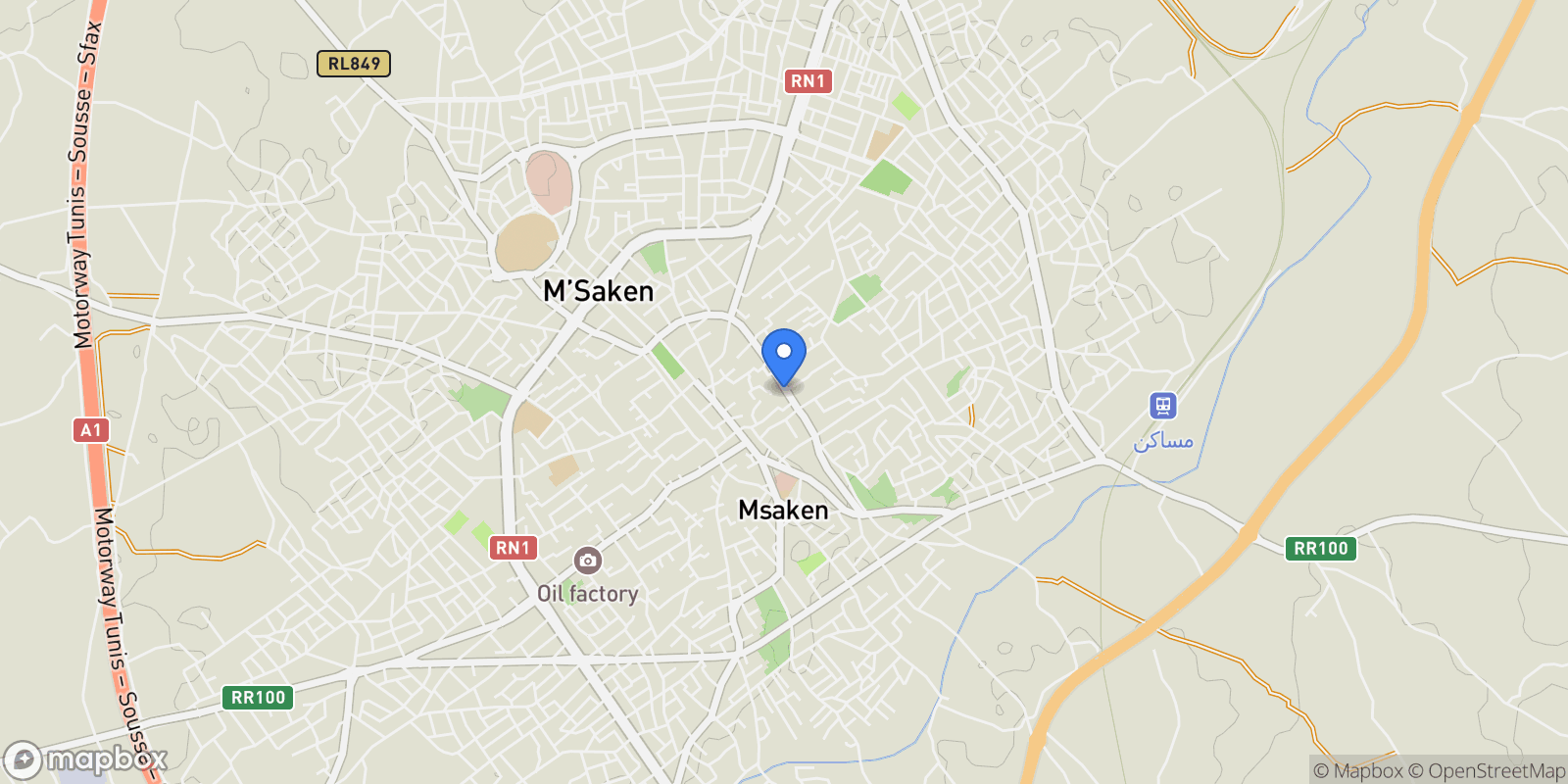 Map showing Masakin, Sousse, Tunisia.
