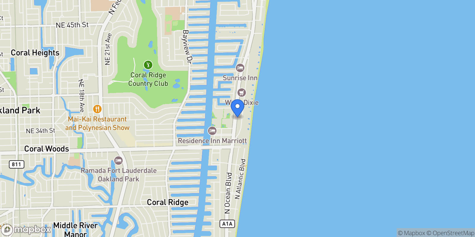 Map showing 2100 N Ocean Drive, Fort Lauderdale, Florida, United States.
