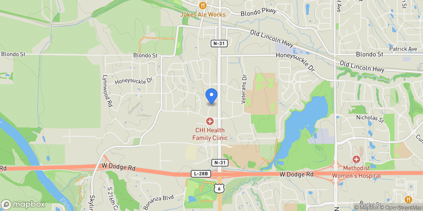 Map showing 5508 Kestrel Parkway, Elkhorn, NE 68022, Omaha, Nebraska, United States.