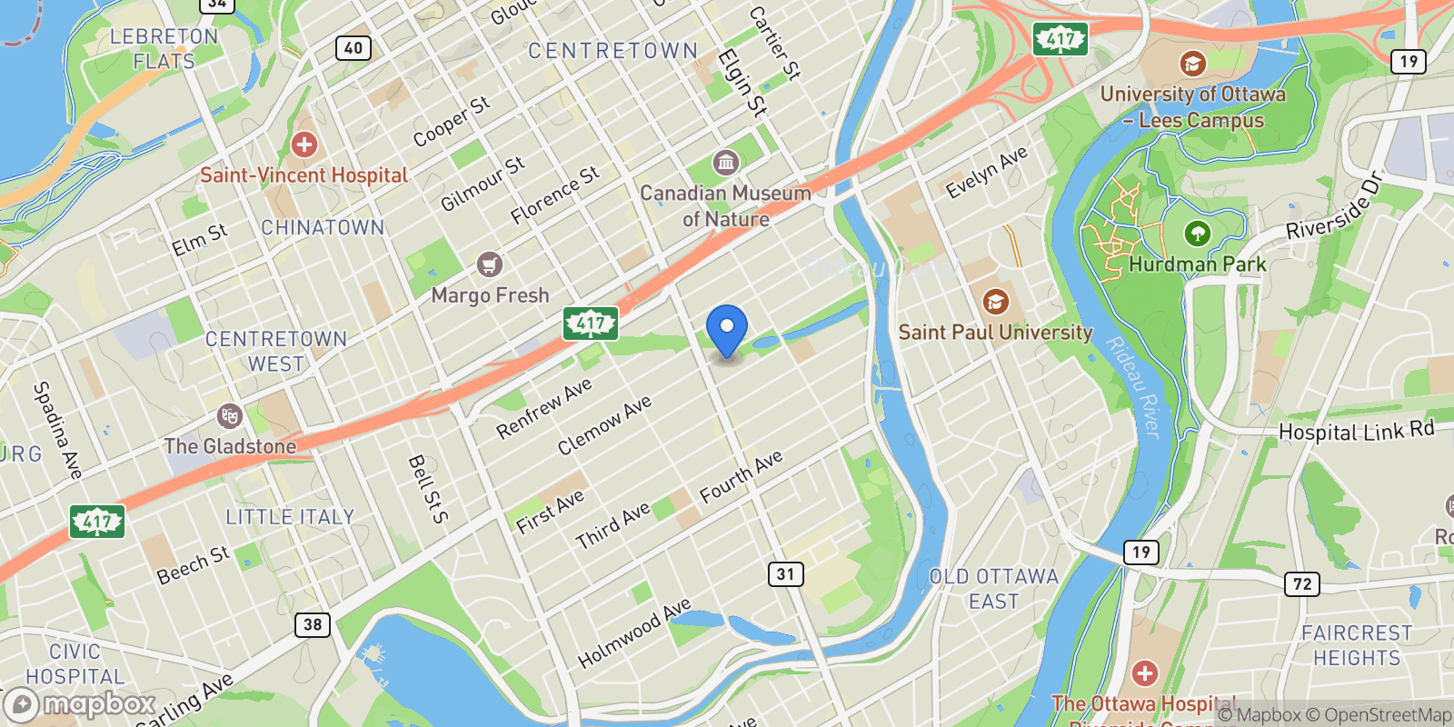 Map showing 24 Clemow Avenue, Ottawa, Ontario, Canada.