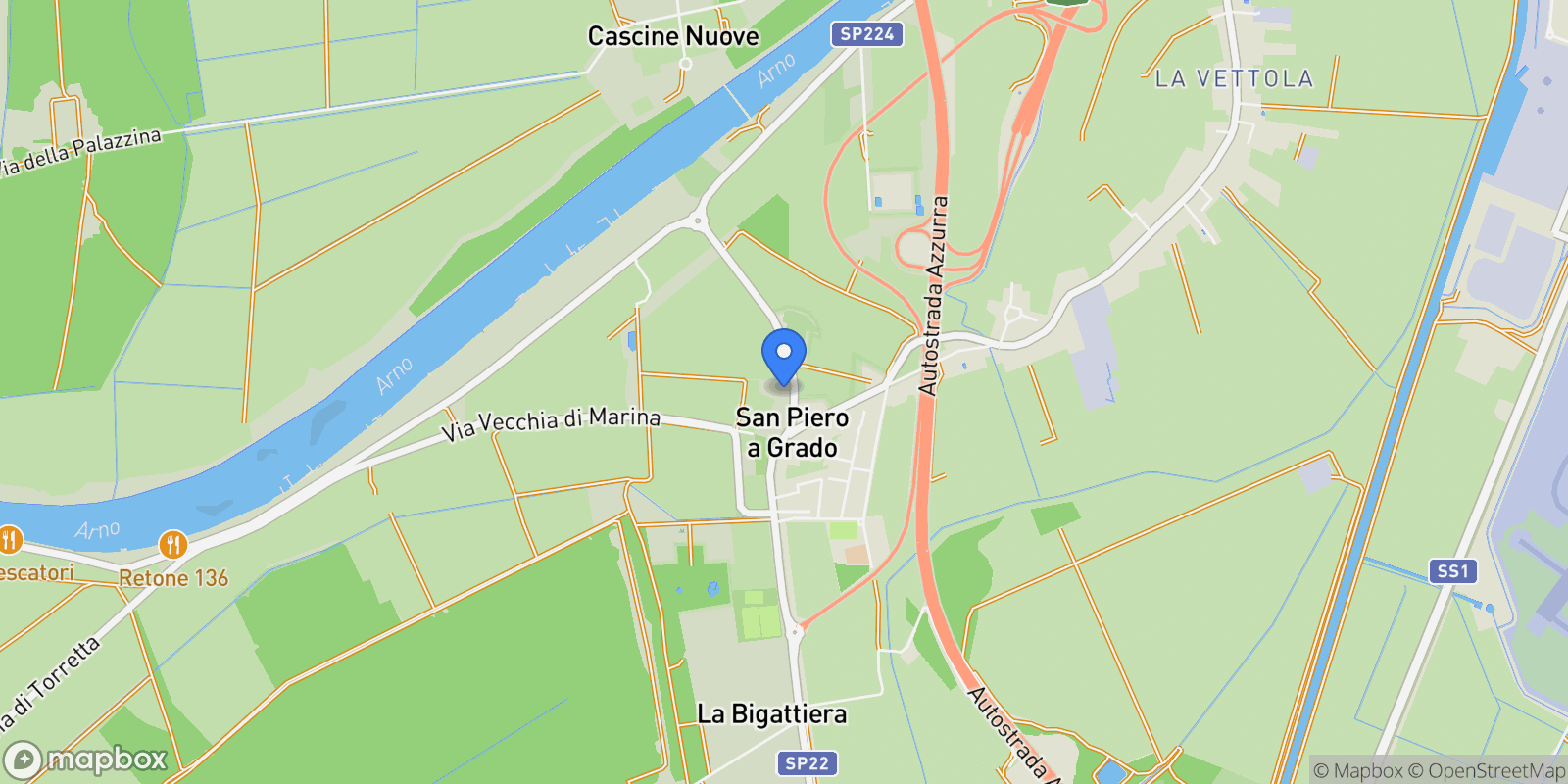 Map showing 56122 San Piero a Grado, Province of Pisa, Italy, Riglione-Oratoio, Tuscany, Italy.
