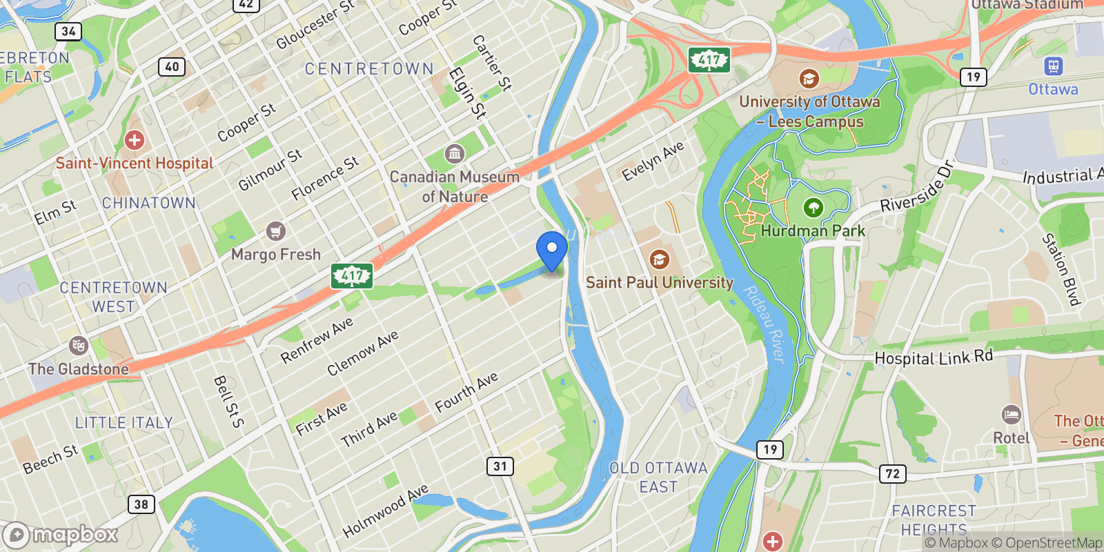 Map showing 300 Queen Elizabeth Driveway, Ottawa, Ontario, Canada.