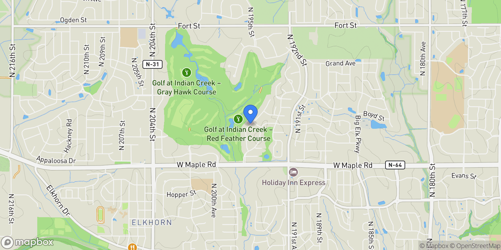 Map showing 5709 N 195th Street, Elkhorn, NE 68022, Omaha, Nebraska, United States.