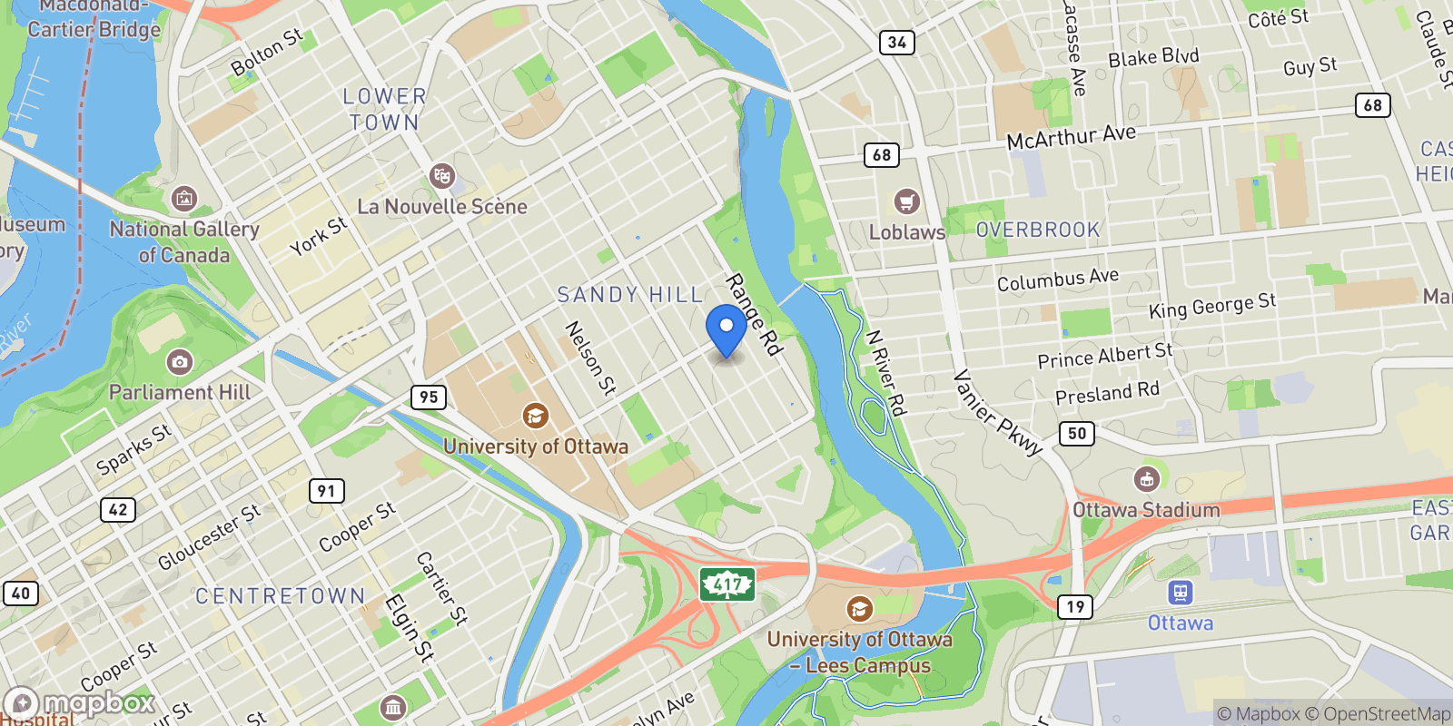 Map showing 152 Goulburn Avenue, Ottawa, Ontario, Canada.