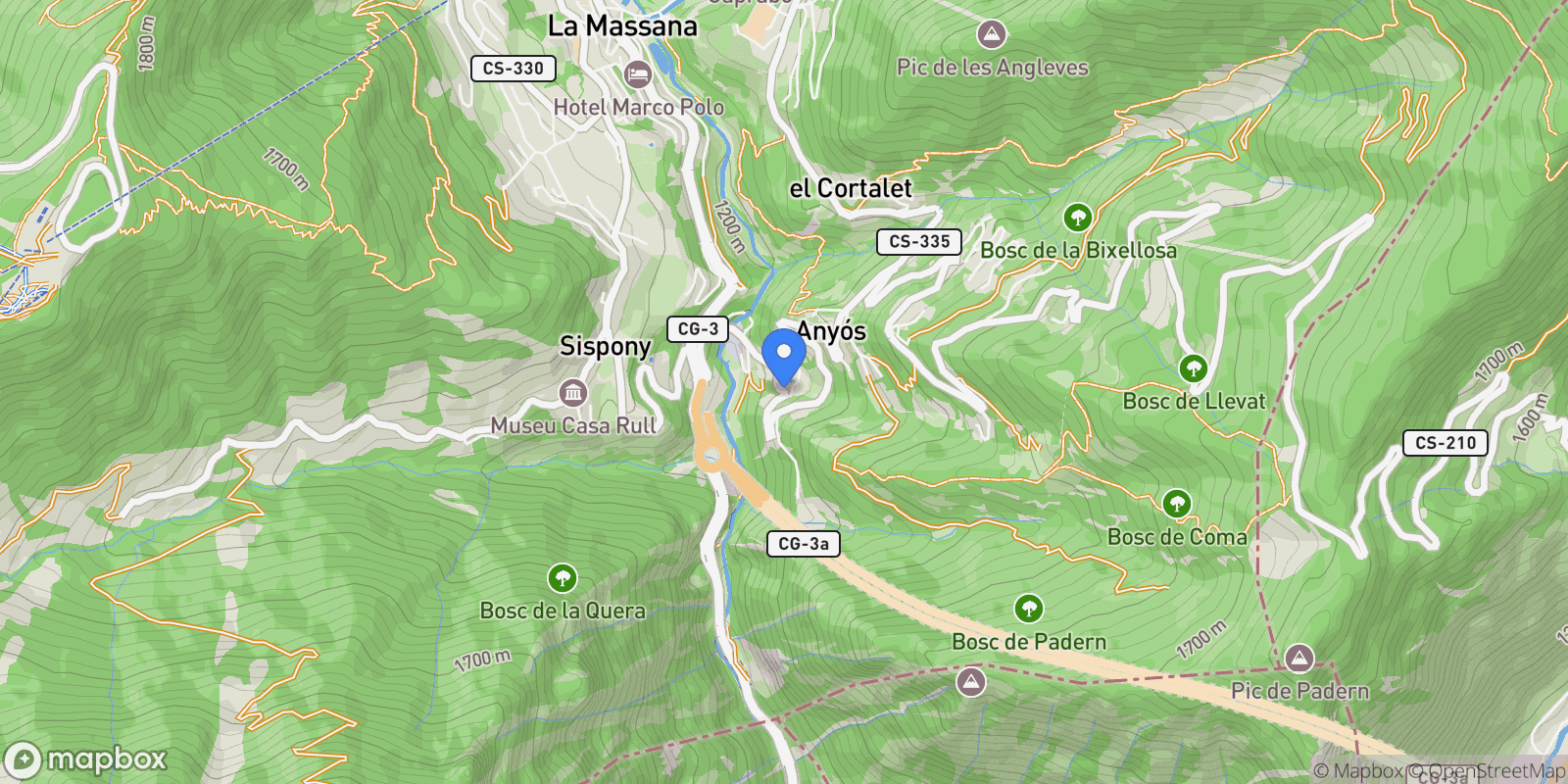 Map showing Anyos Heights Residencial, Anyós, Anyós, La Massana, Andorra.