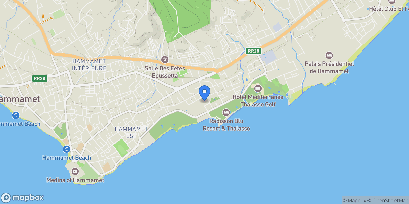 Map showing Hammamet, Nabeul, Tunisia.