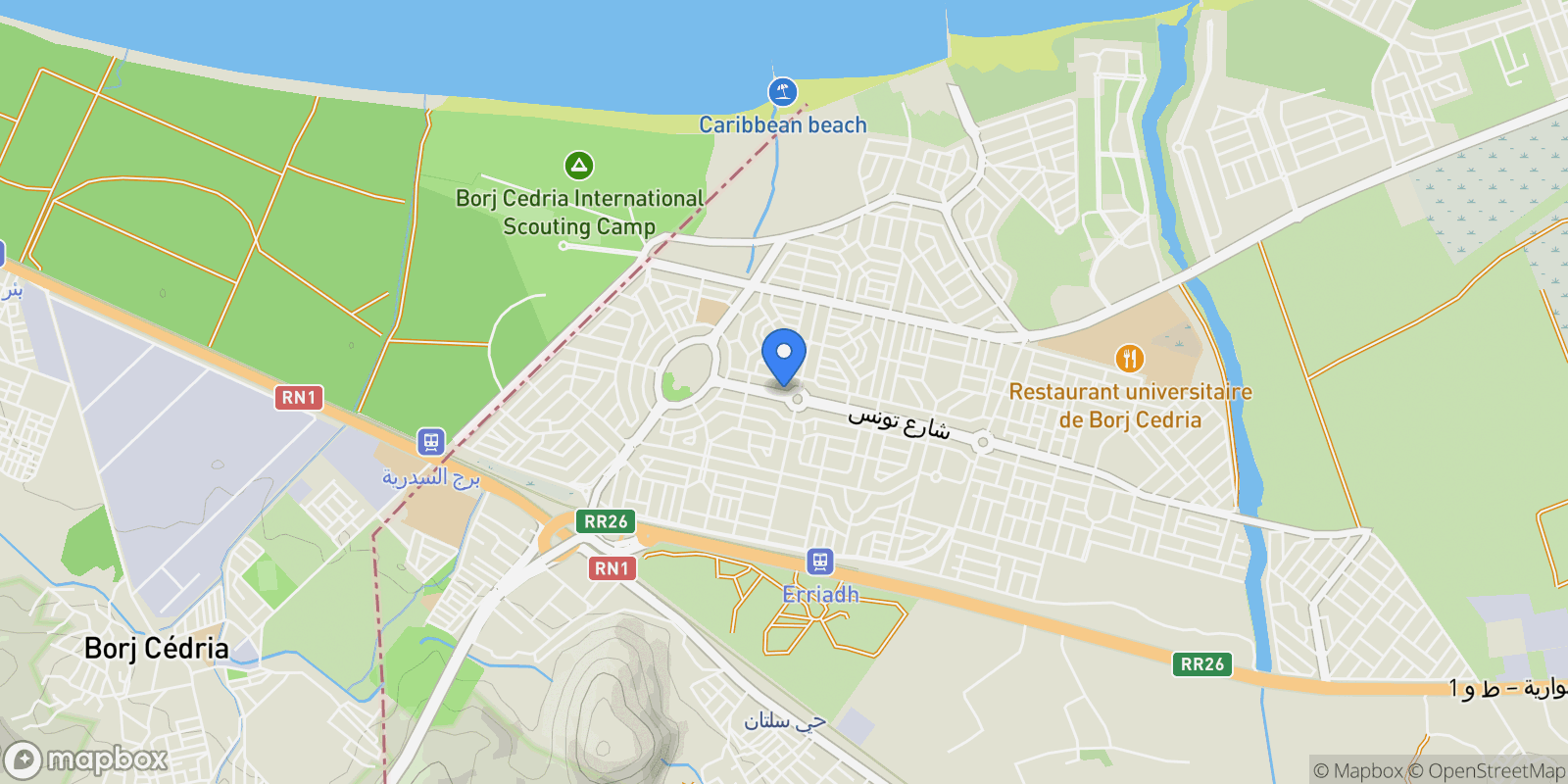 Map showing Sulayman, Nabeul, Tunisia.