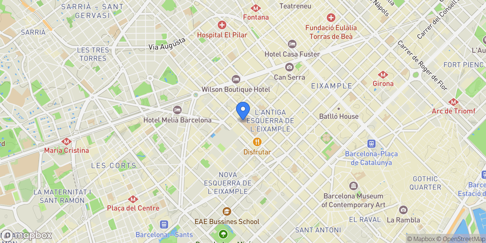 Map showing Mallorca, Barcelona, Barcelona, Barcelona, Eixample, Barcelona, Spain.