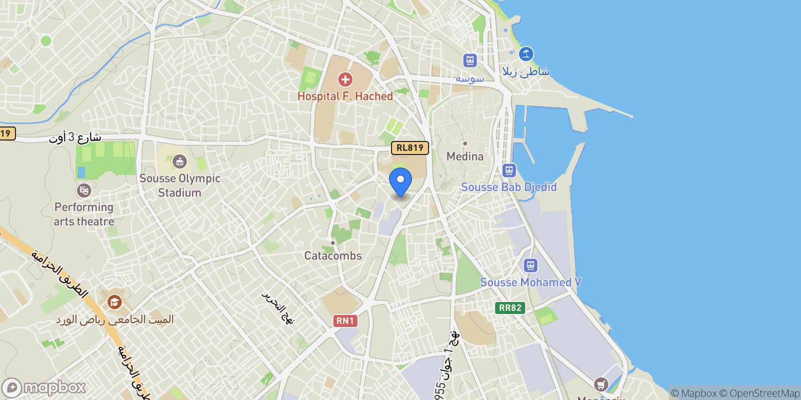 Map showing Sousse, Sousse, Tunisia.