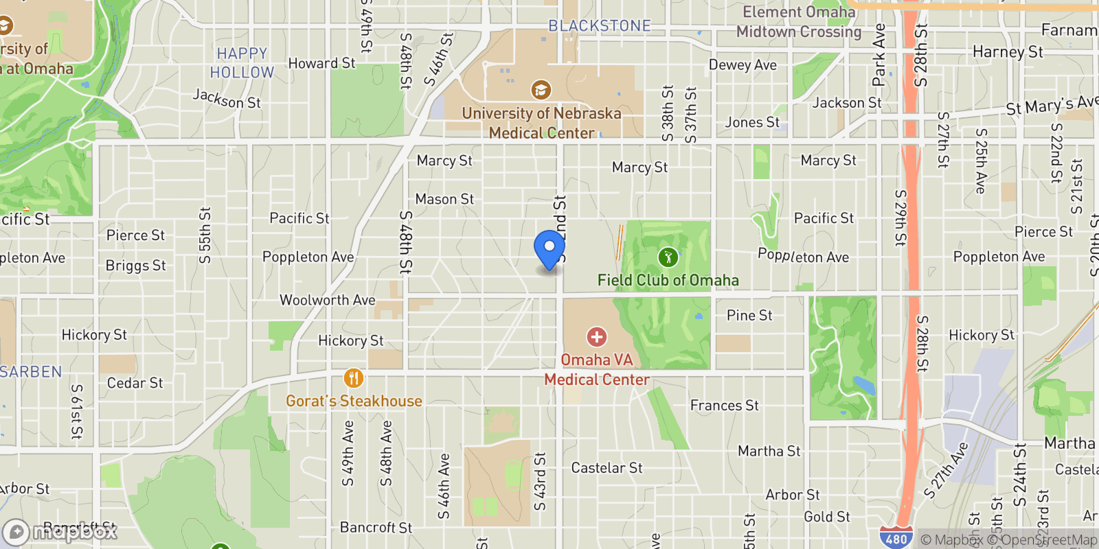 Map showing 4250 William Street, Omaha, NE 68105, Omaha, Nebraska, United States.