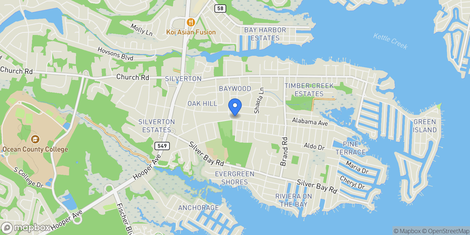 Map showing 98 Maine Street, Toms River, NJ 08753, Toms River, New Jersey, United States.