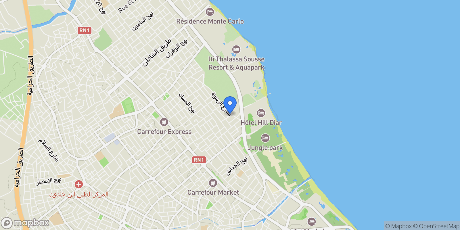 Map showing Sousse, Sousse, Tunisia.