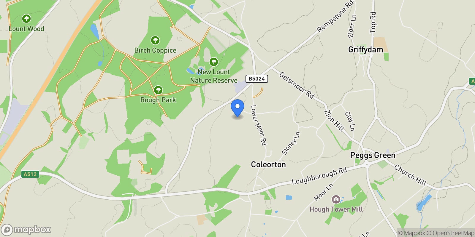 Map showing Outwoods Lane, Coleorton, Coalville, Leicestershire, Coleorton, England, United Kingdom.