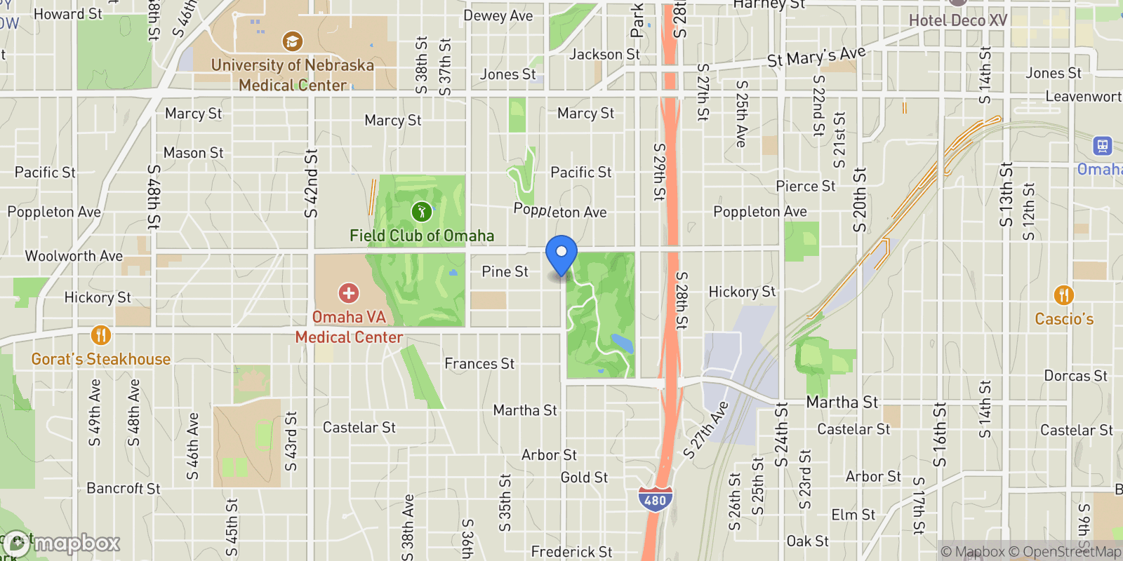 Map showing 1624 S 32 Avenue, Omaha, NE 68105, Omaha, Nebraska, United States.