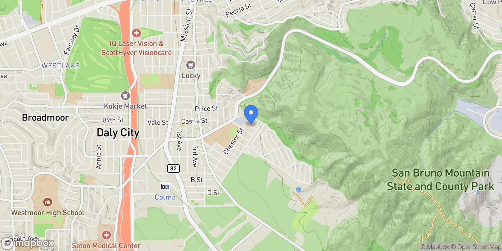 Map showing 4 Royce Way, Colma, California, United States.