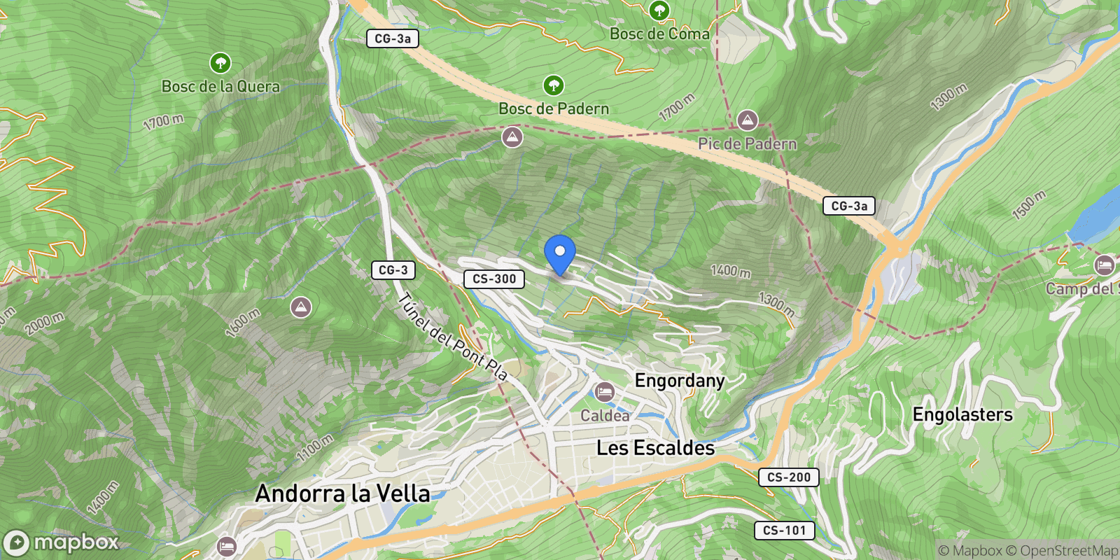 Map showing Carrer de Les Costes dels Vilars, Escaldes, Escaldes, Escaldes-Engordany, Escaldes-Engordany, Andorra.