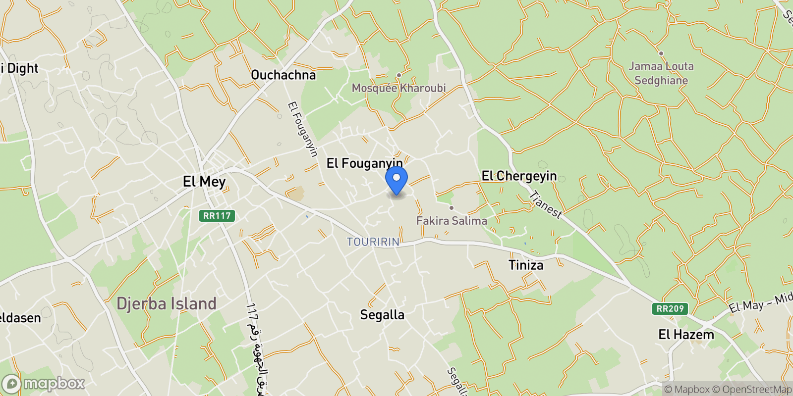 Map showing Al Fouganyine, Medenine, Tunisia.