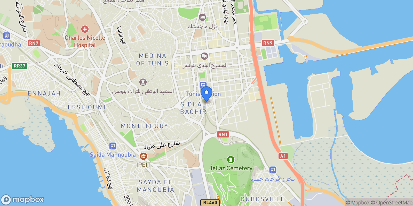Map showing Tunis, Tunis, Tunisia.